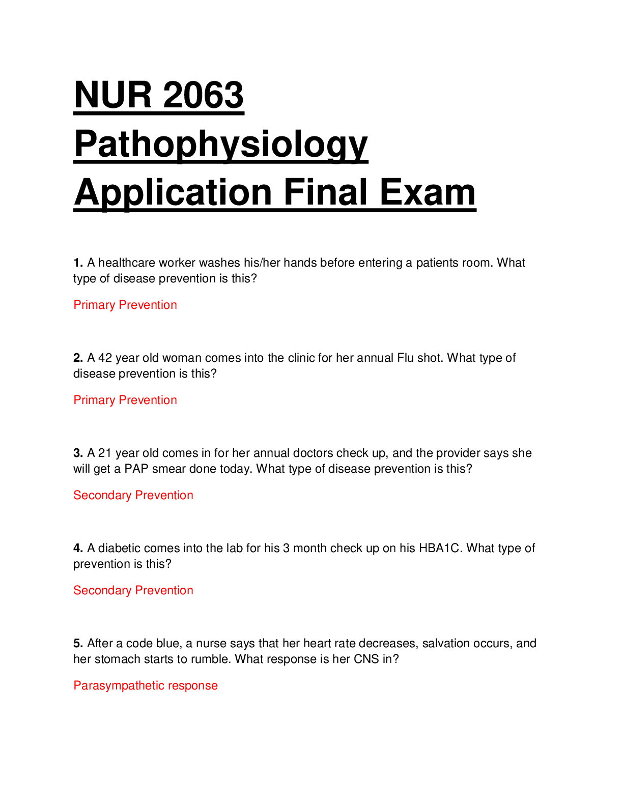 Preview image for NUR 2063 / NUR2063 ESSENTIALS OF PATHOPHYSIOLOGY FINAL EXAM. QUESTIONS AND ANSWERS.